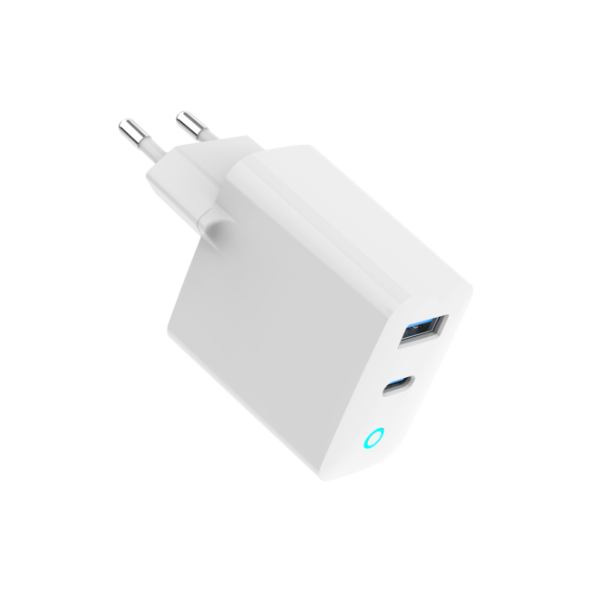 2-poorts 65 W GaN USB snellader, LED, wit