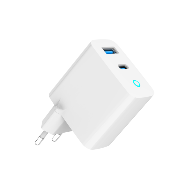 2-poorts 65 W GaN USB snellader, LED, wit