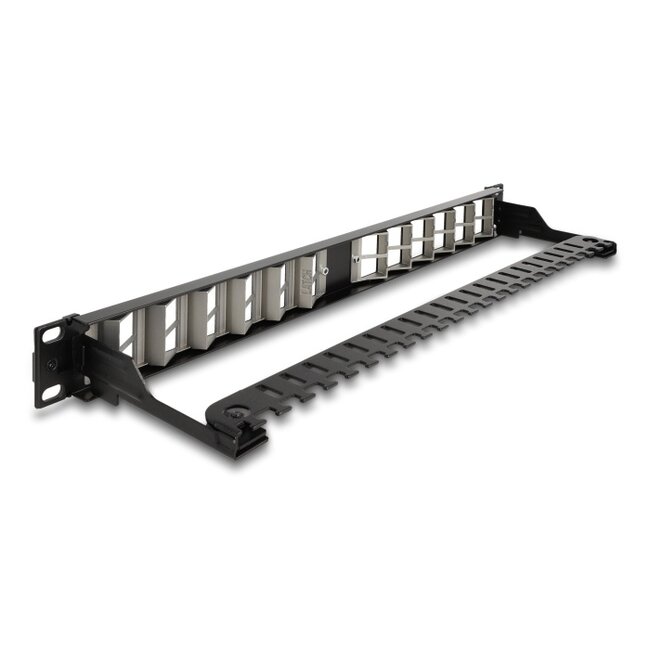 Delock 19″ Keystone Patch Panel 24 port angled with strain relief black