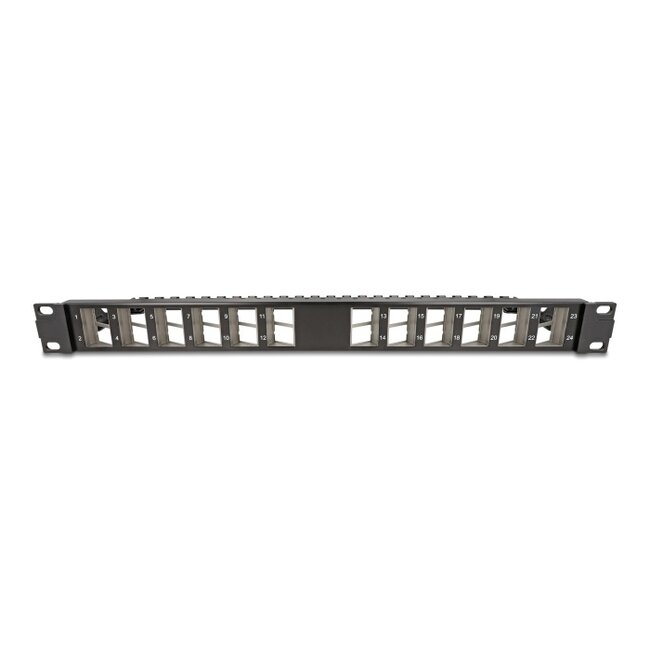 Delock 19″ Keystone Patch Panel 24 port angled with strain relief black