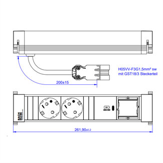 Bachmann BACHMANN POWER FRAME M 2xCEE7/3, 1xUSB C 30W 1xCM 0,2m GST18