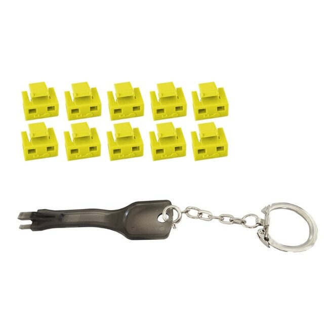 RJ45 poortslot set | 10 stuks met sleutel | geel