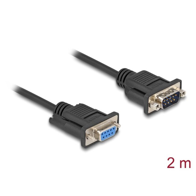 Delock Serial Cable RS-232 D-Sub9 male to female with narrow plug housing 2 m