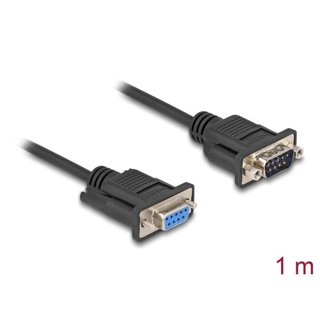 Delock Serial Cable RS-232 D-Sub9 male to female with narrow plug housing 1 m