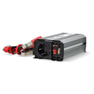 Nedis Inverter Gemodificeerde Sinusgolf | Ingangsvoltage: 12 V DC | Apparaat stroomoutput: Type F (CEE 7/3) / USB-A | 230 V AC 50 Hz | 300 W | Piekvermogen: 600 W | Accuklemmen + Aansteker | Zilver