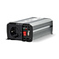 Inverter Gemodificeerde Sinusgolf | Ingangsvoltage: 12 V DC | Apparaat stroomoutput: Type F (CEE 7/3) / USB-A | 230 V AC 50 Hz | 300 W | Piekvermogen: 600 W | Accuklemmen + Aansteker | Zilver