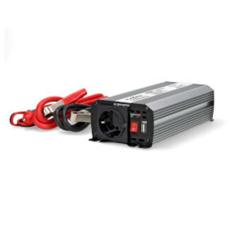 Nedis Inverter Gemodificeerde Sinusgolf | Ingangsvoltage: 12 V DC | Apparaat stroomoutput: Type F (CEE 7/3) / USB-A | 230 V AC 50 Hz | 600 W | Piekvermogen: 1200 W | Accuklemmen + Aansteker | Zilver