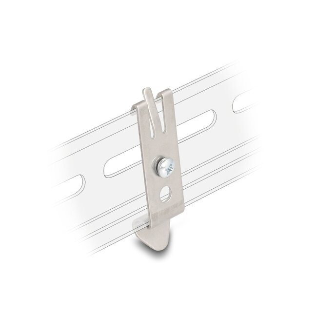 Delock Mounting holder for 35 mm DIN rail with 2 fixing holes and T3 self-tapping fixing screw