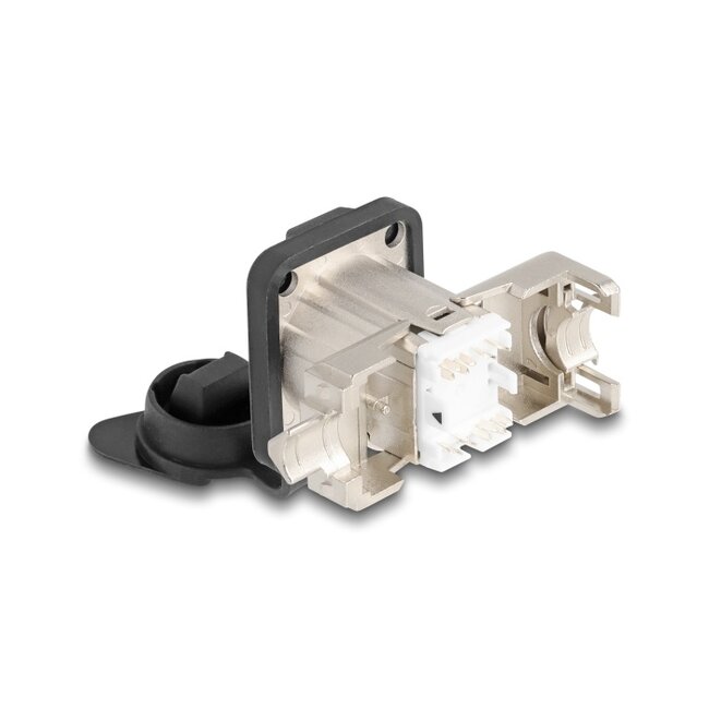 Delock D-Type RJ45 built-in connector with LSA connection Cat.6A STP with protective cap IP66 dust and waterproof