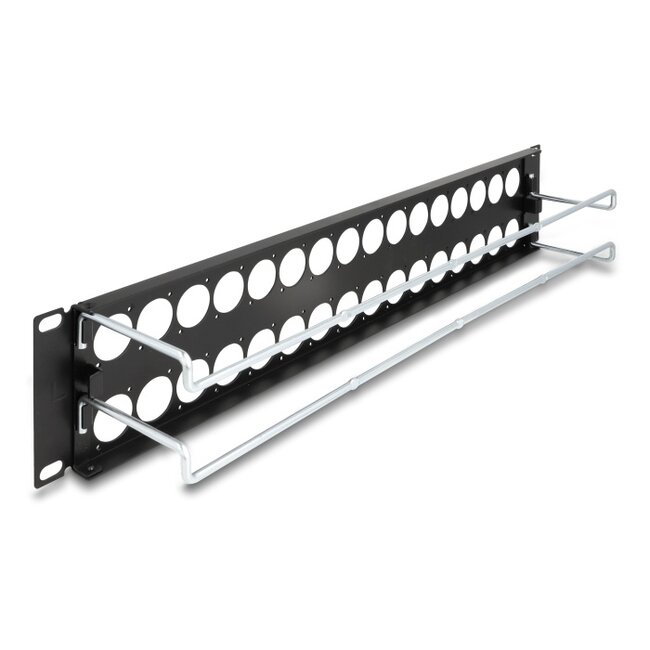 Delock 19″ D-Type Patch Panel with strain reliefs 32 port 2U black
