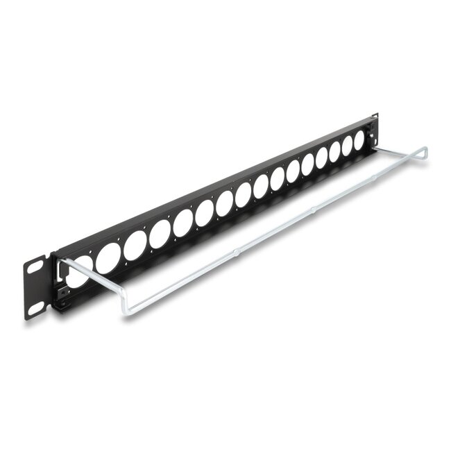 Delock 19″ D-Type Patch Panel with strain relief 16 port 1U black
