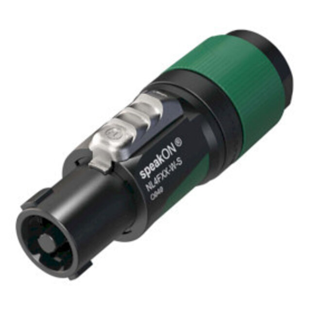 4 pole speakON cable connector, screw terminal assembly, chuck type strain relief for cable diameters 6 to 12 mm