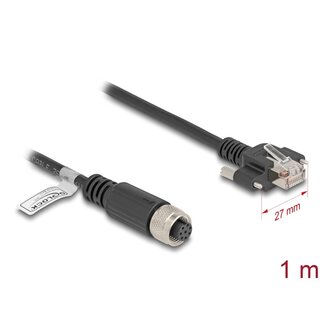 DeLOCK Delock M12 Cable A-coded 8 pin female to RJ45 plug with screws Cat.5e FTP 1 m black