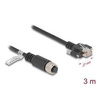 DeLOCK Delock M12 Cable A-coded 8 pin female to RJ45 plug with screws Cat.5e FTP 3 m black