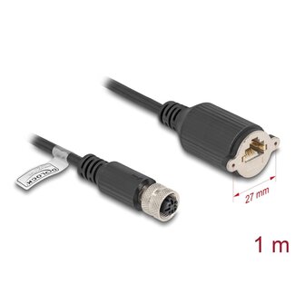 DeLOCK Delock M12 Cable D-coded 4 pin female to RJ45 jack for installation Cat.5e FTP 1 m black