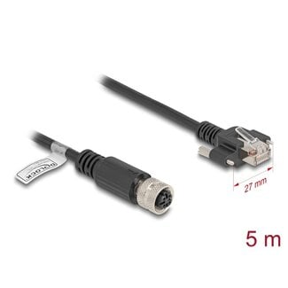 DeLOCK Delock M12 Cable D-coded 4 pin female to RJ45 plug with screws Cat.5e FTP 5 m black