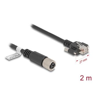 DeLOCK Delock M12 Cable X-coded 8 pin female to RJ45 plug with screws Cat.6A S/FTP 2 m black