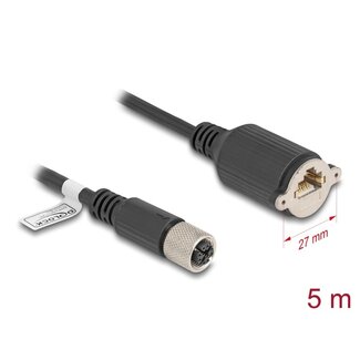 DeLOCK Delock M12 Cable X-coded 8 pin female to RJ45 jack for installation Cat.6A S/FTP 5 m black