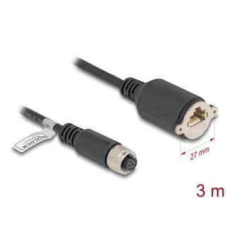 DeLOCK Delock M12 Cable A-coded 8 pin female to RJ45 jack for installation Cat.5e FTP 3 m black