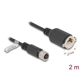 DeLOCK Delock M12 Cable D-coded 4 pin female to RJ45 jack for installation Cat.5e FTP 2 m black