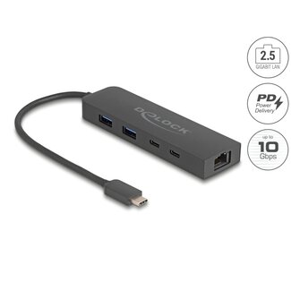 DeLOCK Delock 10 Gbps USB Hub with 2.5 Gigabit LAN port and PD 85 Watt