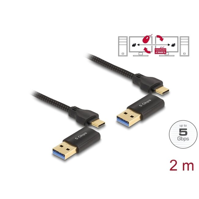 Delock USB Type-C™ 5 Gbps Data Link Cable + KM Switch 2 m