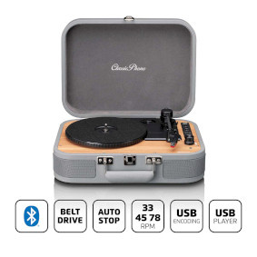 Lenco TT-116GY - Bluetooth Platenspeler - Koffer met ingebouwde Speakers - Grijs