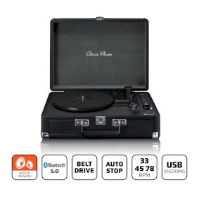 Classic Phono TT-115BK - Retro Platenspeler met Bluetooth en 2 ingebouwde Speakers - Zwart