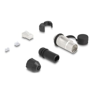 DeLOCK RJ45 Modular Plug Cat.6A for self-assembly with robust cable plug housing coupler and protective cap suitable for Delock feed-through couplers 67061 and 67062 IP66 dust and waterproof
