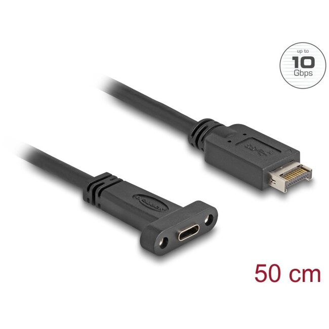 Delock USB 10 Gbps Cable USB Type-E Key A 20 pin male to USB Type-C™ female panel-mount 50 cm