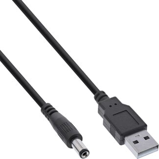 InLine USB-A (m) - DC plug (m) | 5,5 x 2,1mm | max. 5V/3A (15W) | zwart | 1 meter
