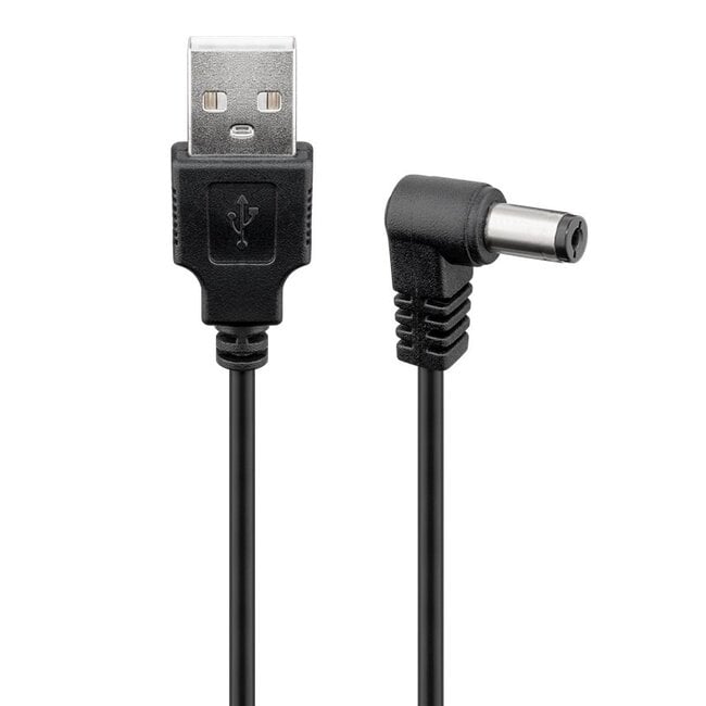 USB-A (m) - DC plug (m) haaks | 5,5 x 2,1mm | max. 5V/3A (15W) | zwart | 1 meter