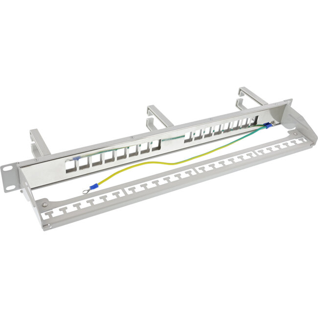 InLine® 16-way patch panel, Keystone empty panel with 3 brackets, 19", 1U grey