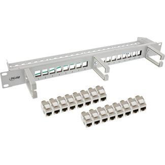 InLine® InLine® Patch panel Cat.6A 16-way, with 3 brackets, 16 keystones, 19", 1U, grey