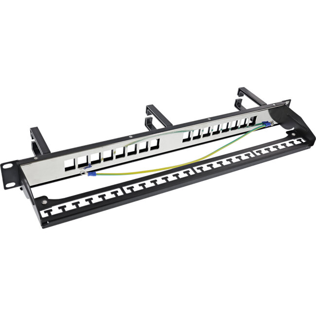 InLine® Patch panel Cat.6A 16-way, with 3 brackets, 16 keystones, 19", 1U, nero