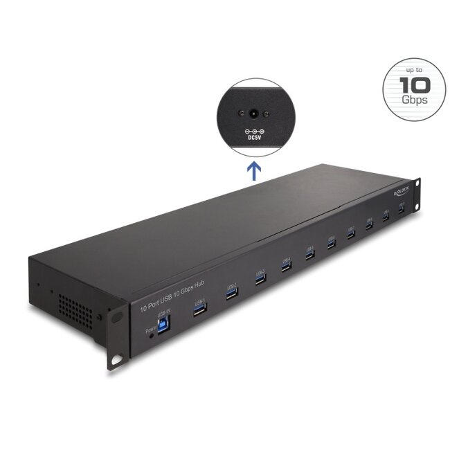 Delock 19″ Industry Hub 10 x USB 10 Gbps Type-A