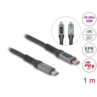 DeLOCK Delock USB 40 Gbps Data and Fast Charging Coaxial Cable 1 m 8K 60 Hz USB PD 3.1 Extended Power Range 240 W