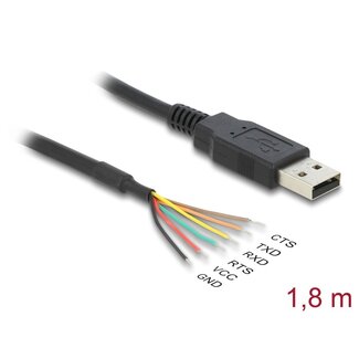 DeLOCK Delock USB 2.0 to Serial UART LVTTL Converter with 6 open wire and 3,3 V output voltage 1.8 m