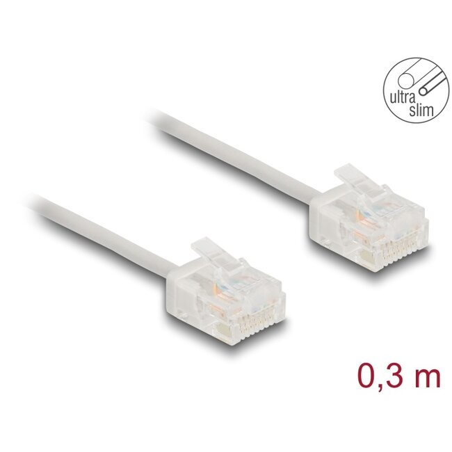 Delock RJ45 Network Cable Cat.6 UTP Ultra Slim 0.3 m grey with short plugs