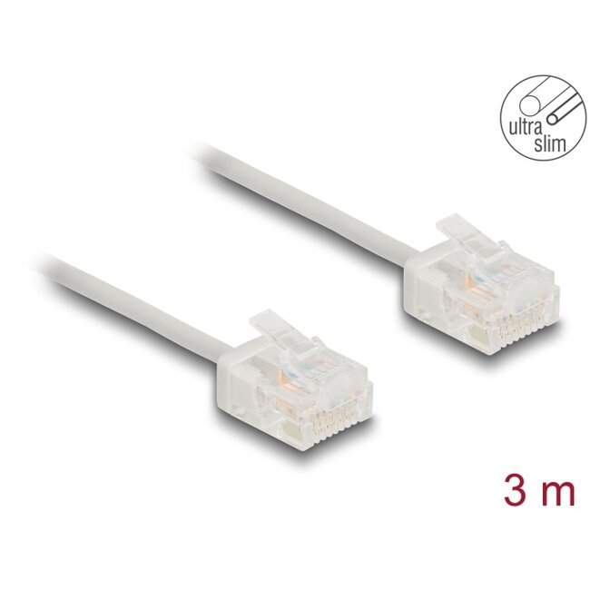 Delock RJ45 Network Cable Cat.6 UTP Ultra Slim 3 m grey with short plugs