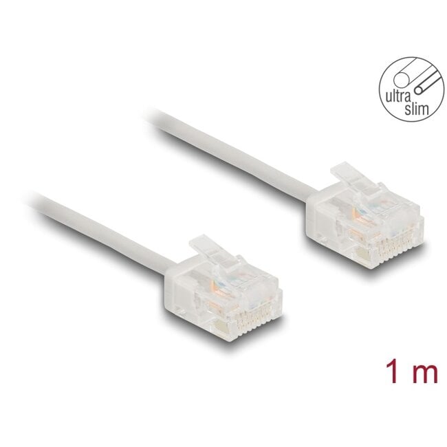 Delock RJ45 Network Cable Cat.6 UTP Ultra Slim 1 m grey with short plugs