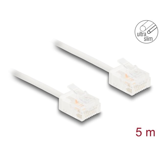 Delock RJ45 Network Cable Cat.6 UTP Ultra Slim 5 m white with short plugs