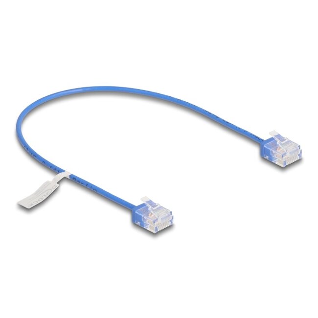 Delock RJ45 Network Cable Cat.6 UTP Ultra Slim 0.3 m blue with short plugs