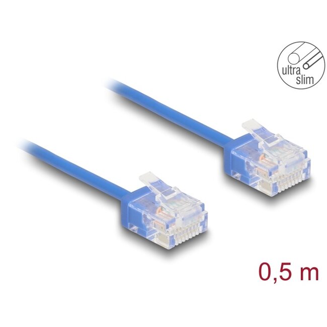 Delock RJ45 Network Cable Cat.6 UTP Ultra Slim 0.5 m blue with short plugs