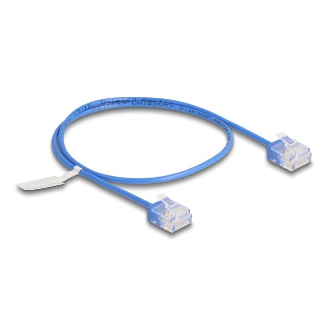 Delock RJ45 Network Cable Cat.6 UTP Ultra Slim 0.5 m blue with short plugs
