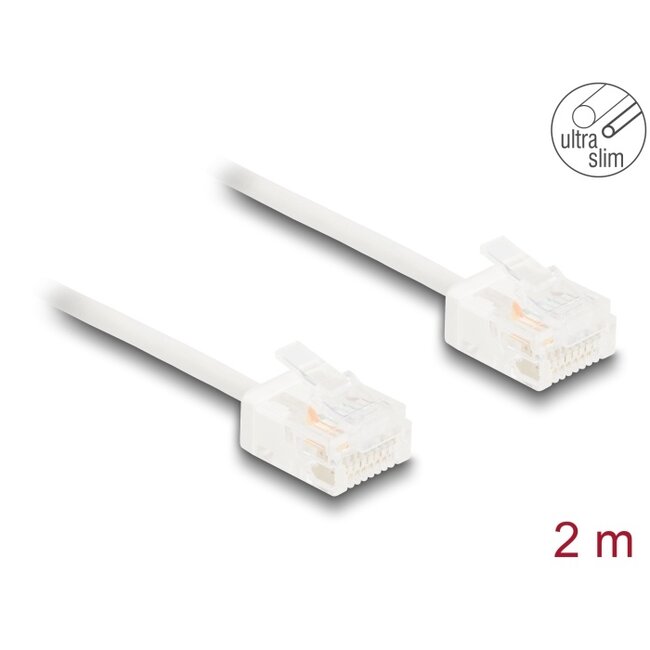 Delock RJ45 Network Cable Cat.6 UTP Ultra Slim 2 m white with short plugs