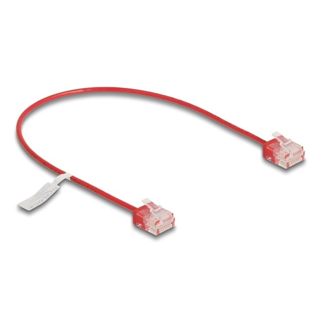 Delock RJ45 Network Cable Cat.6 UTP Ultra Slim 0.3 m red with short plugs