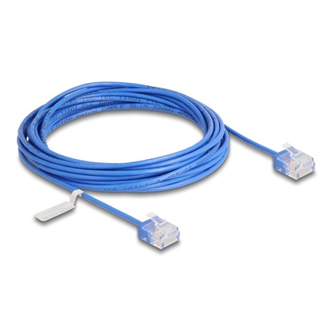 Delock RJ45 Network Cable Cat.6 UTP Ultra Slim 5 m blue with short plugs