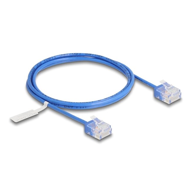 Delock RJ45 Network Cable Cat.6 UTP Ultra Slim 1 m blue with short plugs