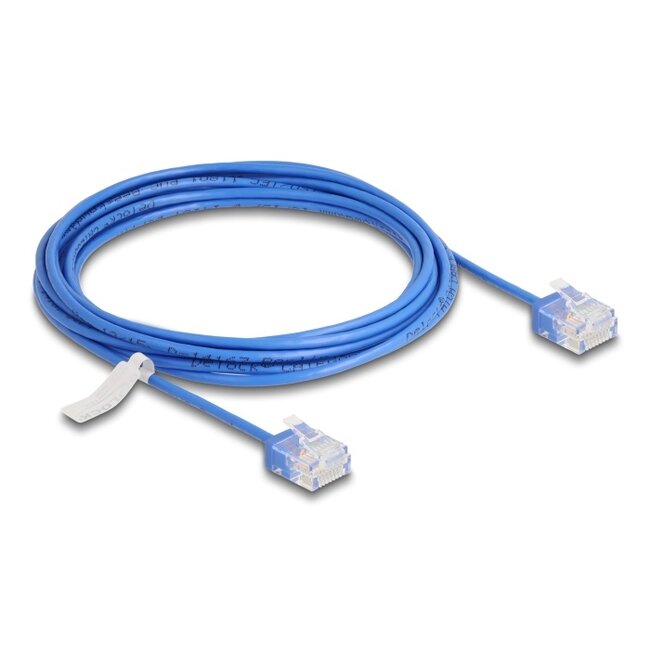 Delock RJ45 Network Cable Cat.6 UTP Ultra Slim 3 m blue with short plugs